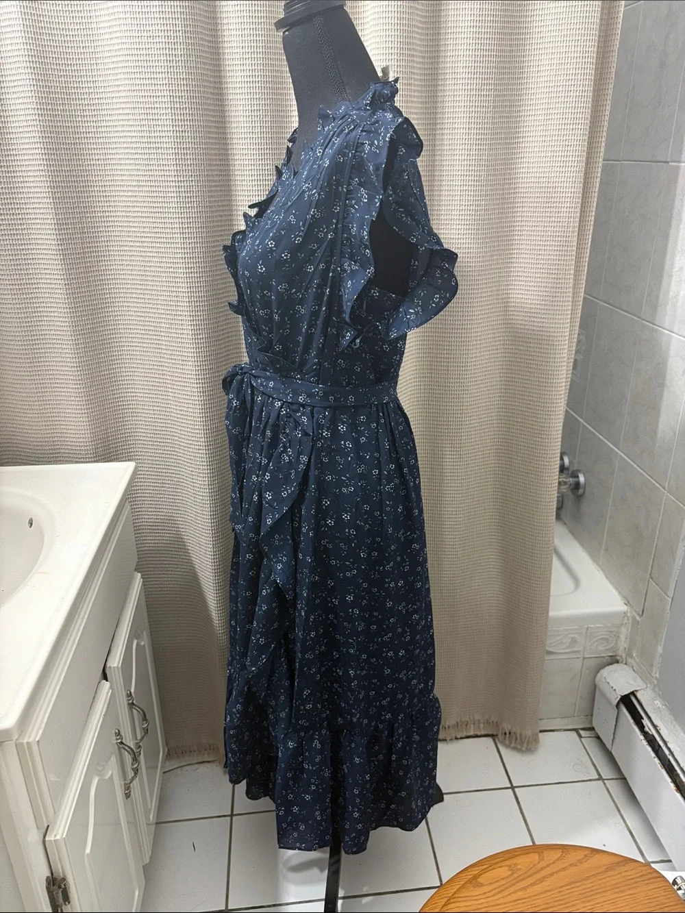kate spade Navy Blue Floral Maxi Dress with Ruffle Details